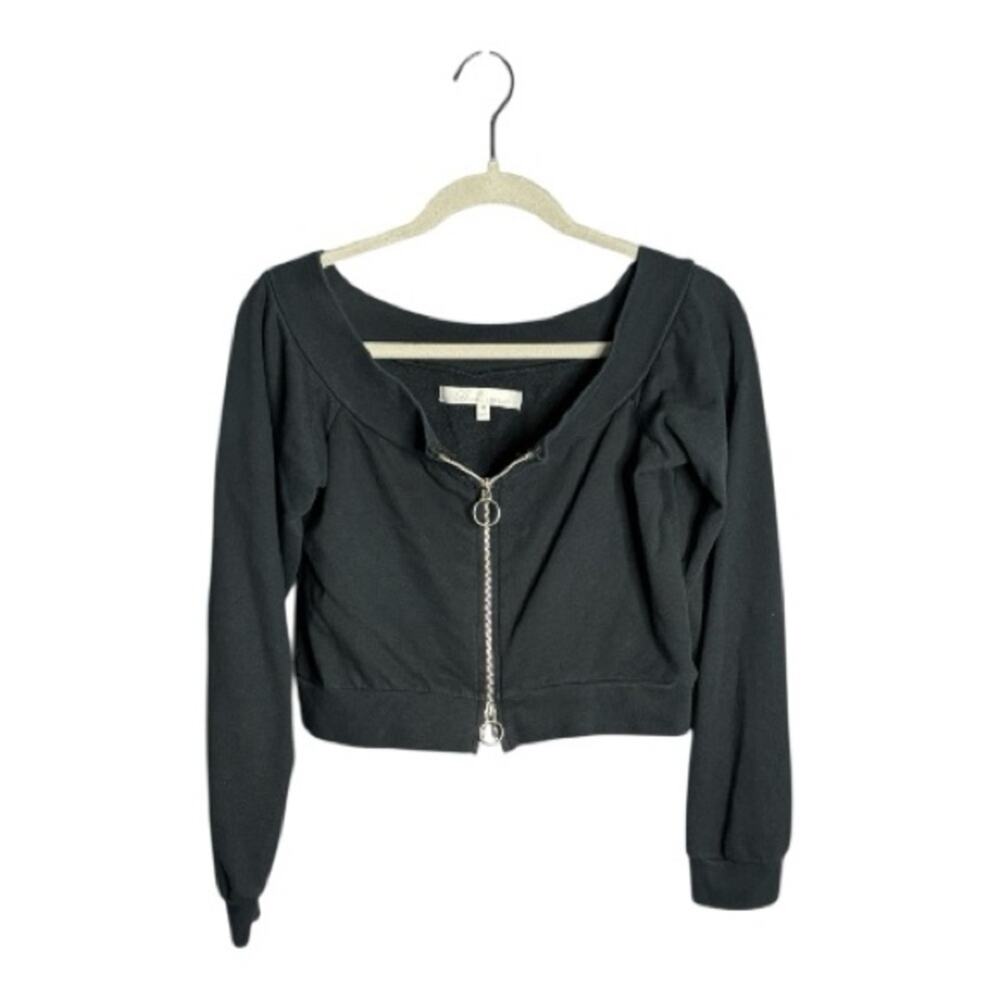 Lovers & Friends Black Long Sleeve Cropped Zip Up Medium